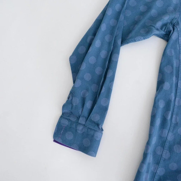 Au Noir Blue Polka Dot 100% Cotton Button Down Designer Dress Shirt Size 4 Large - Picture 11 of 16